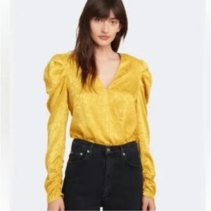 WAYF Long Sleeve Snake Pattern Surplice Front Shiny Bodysuit Size Small